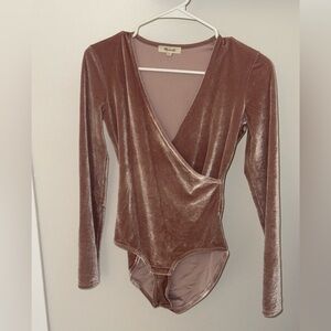Madewell Dusty Rose Velvet Wrap Bodysuit - Long Sleeve